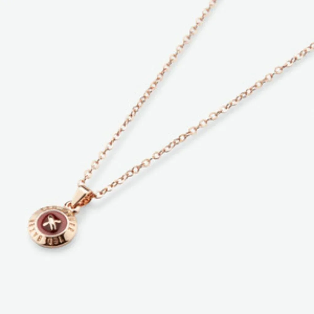 TED BAKER ELVINA ENAMEL MINI BUTTON BURGUNDY ROSE GOLD NECKLACE